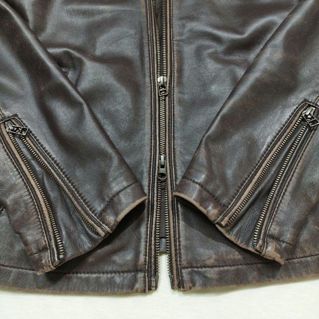 コレクティブ メンズビギ　シープスキンライダースジャケット　ユーズド加工　茶　L