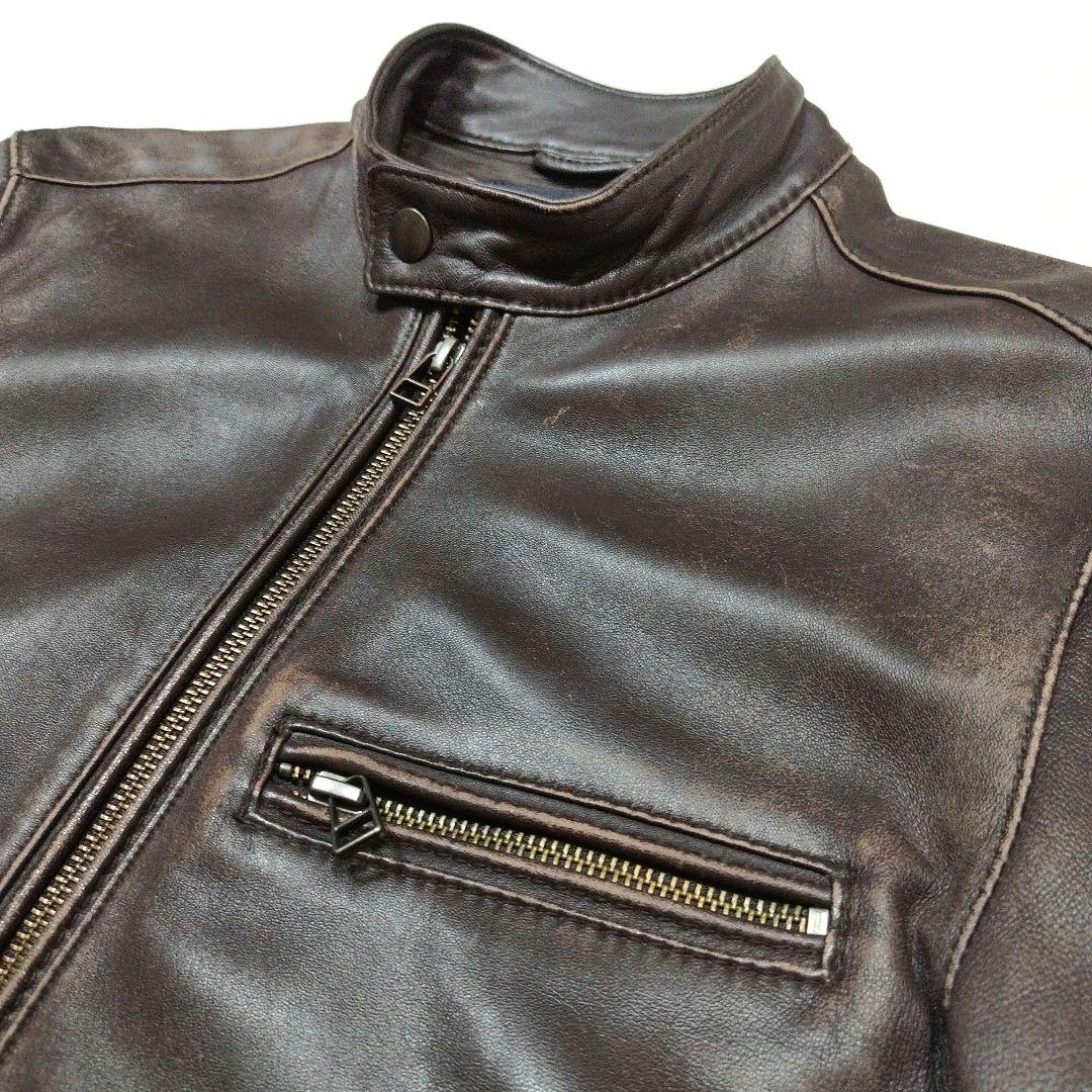 コレクティブ メンズビギ　シープスキンライダースジャケット　ユーズド加工　茶　L