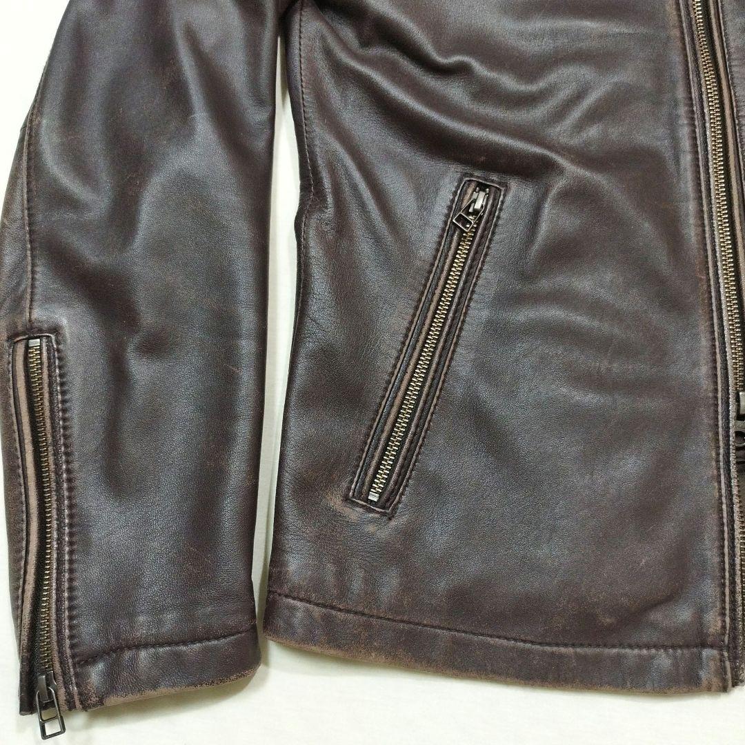コレクティブ メンズビギ　シープスキンライダースジャケット　ユーズド加工　茶　L