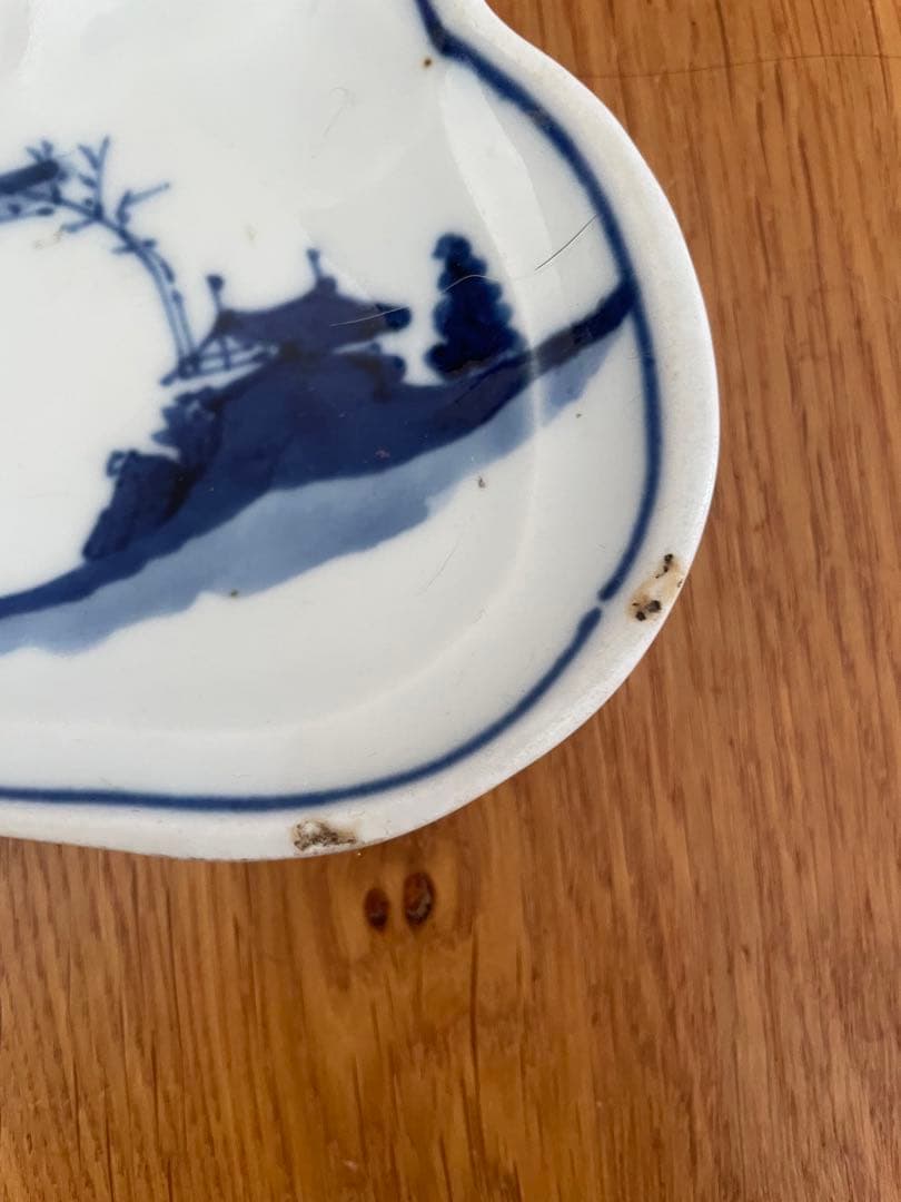 染付　松葉型　皿　金継ぎ　古物　古道具