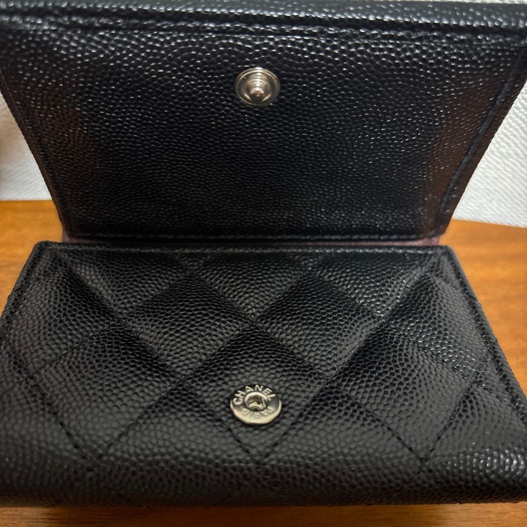 【美品】CHANEL ブラック キャビアスキン 三つ折り財布