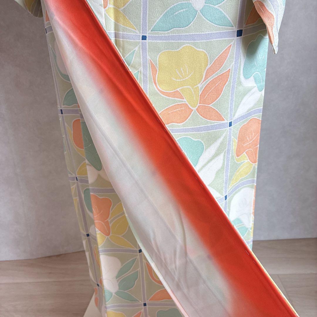 小紋　フルセット　着物　正絹　パステルカラー　紬の帯　しつけ付き　普段着物　J6