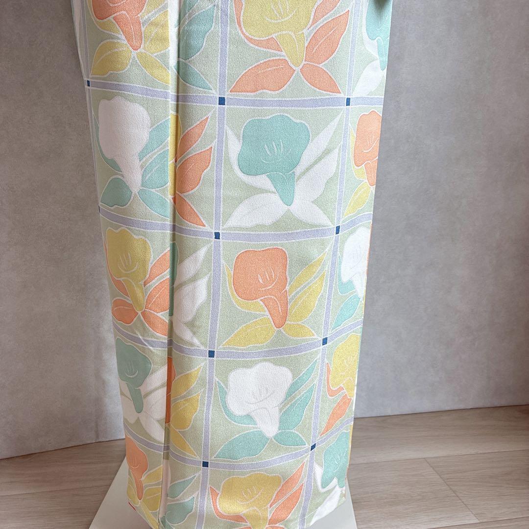 小紋　フルセット　着物　正絹　パステルカラー　紬の帯　しつけ付き　普段着物　J6