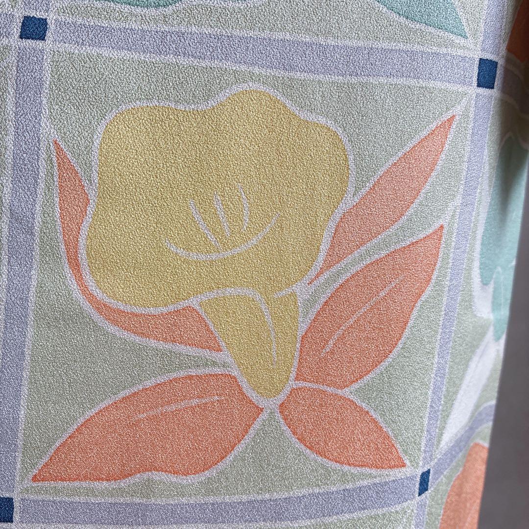 小紋　フルセット　着物　正絹　パステルカラー　紬の帯　しつけ付き　普段着物　J6