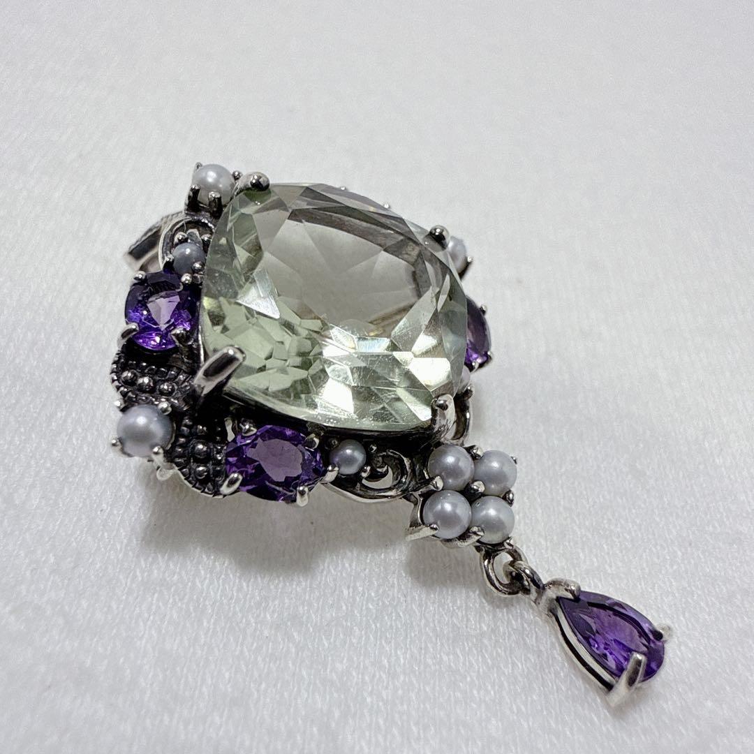 ロクザン SILVER925 アメジスト パール ペンダント ブローチ