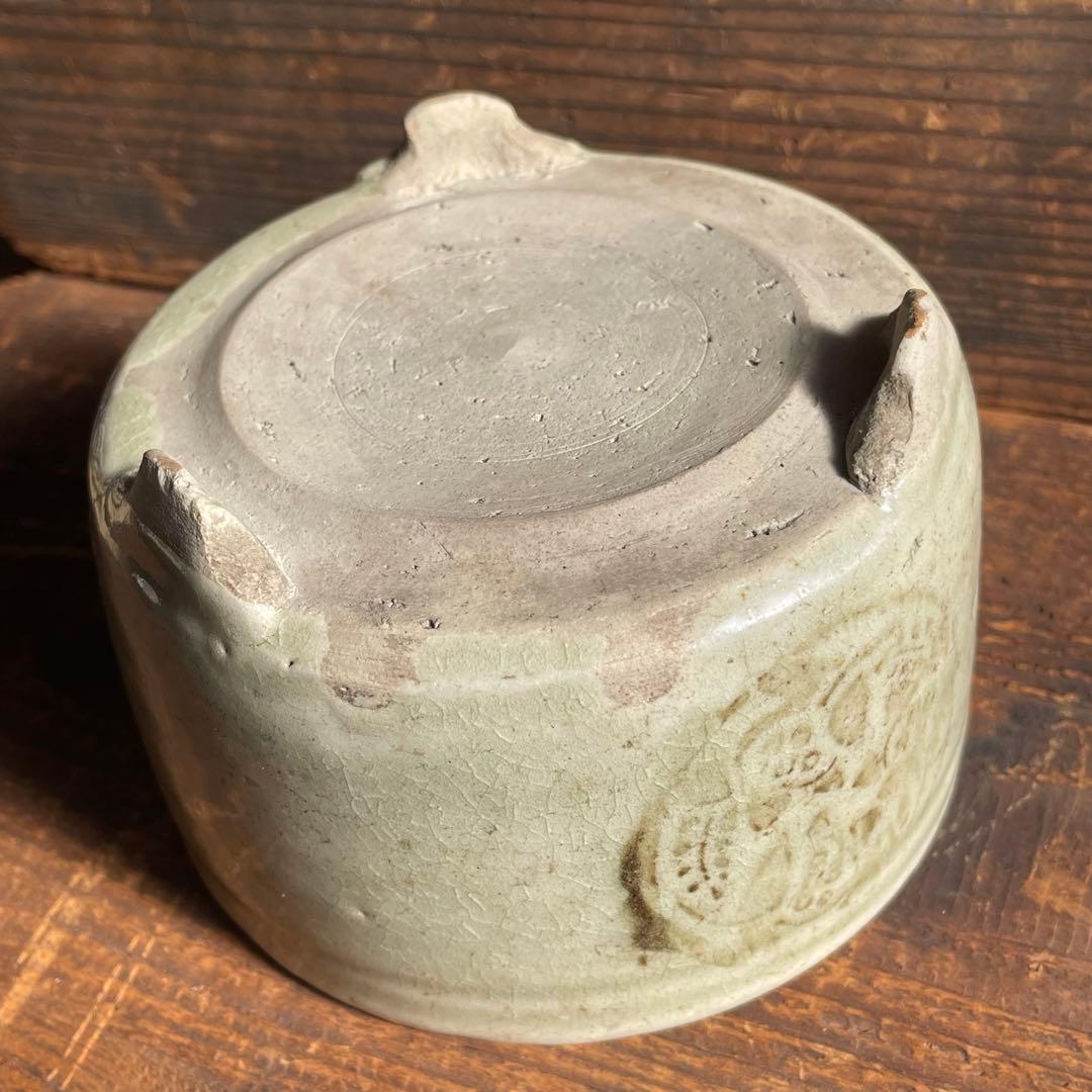 御深井三足香炉 江戸時代 御深井焼 古美濃 古瀬戸 灰釉陶器 骨董 古美術