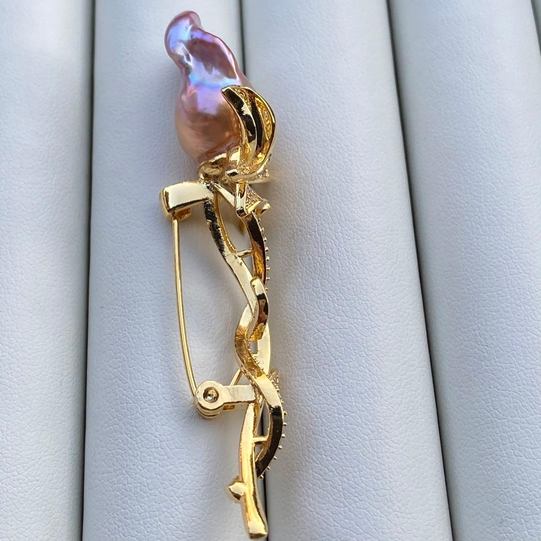 本真珠　淡水バロックパール両用ブローチ/ネックレストップ　紫ゴールドBL034