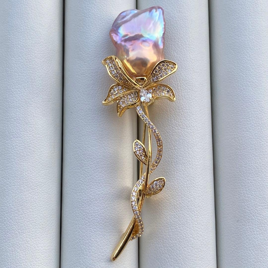 本真珠　淡水バロックパール両用ブローチ/ネックレストップ　紫ゴールドBL034