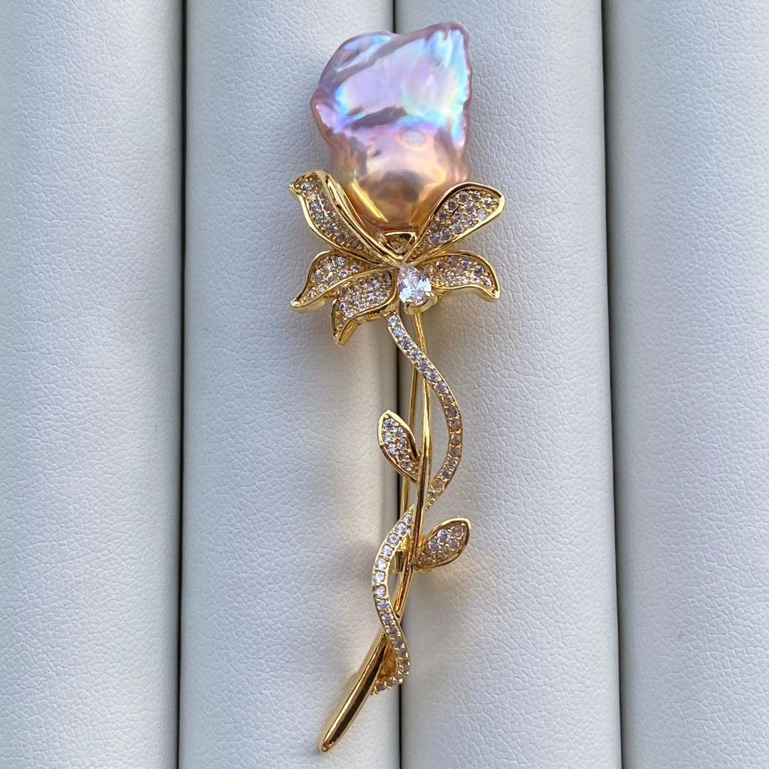 本真珠　淡水バロックパール両用ブローチ/ネックレストップ　紫ゴールドBL034