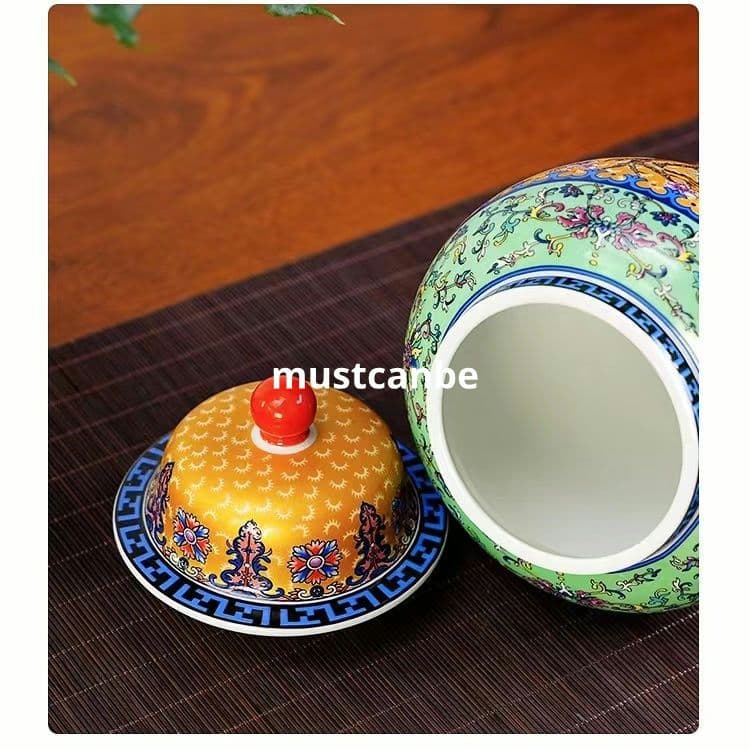 琺瑯彩富貴花鳥将軍壺 茶壺 防潮物壺景徳鎮 陶磁器 装飾品 工芸品 置物