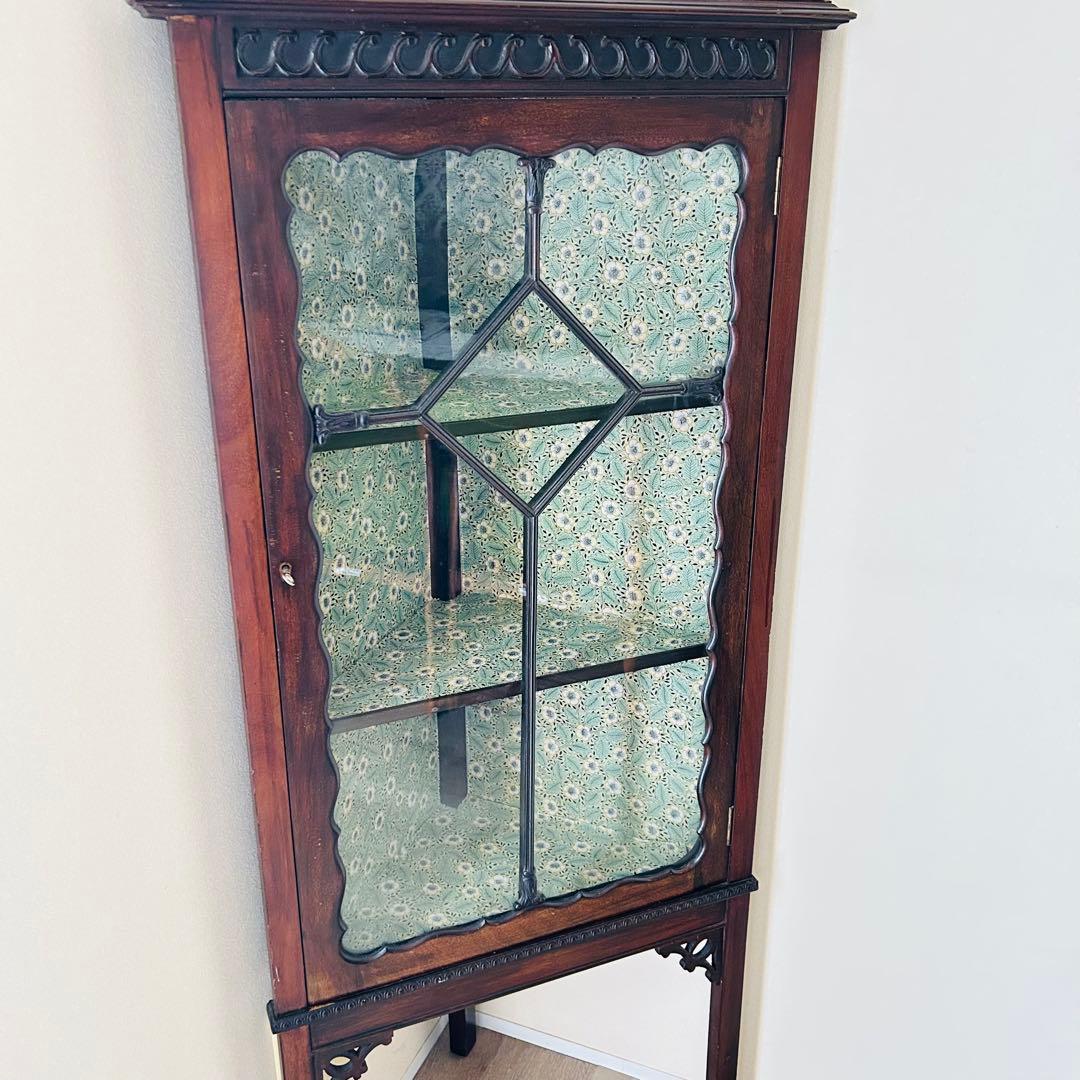 アンティーク　コーナーキャビネット　ガラス　マホガニー材　1910年代　イギリス