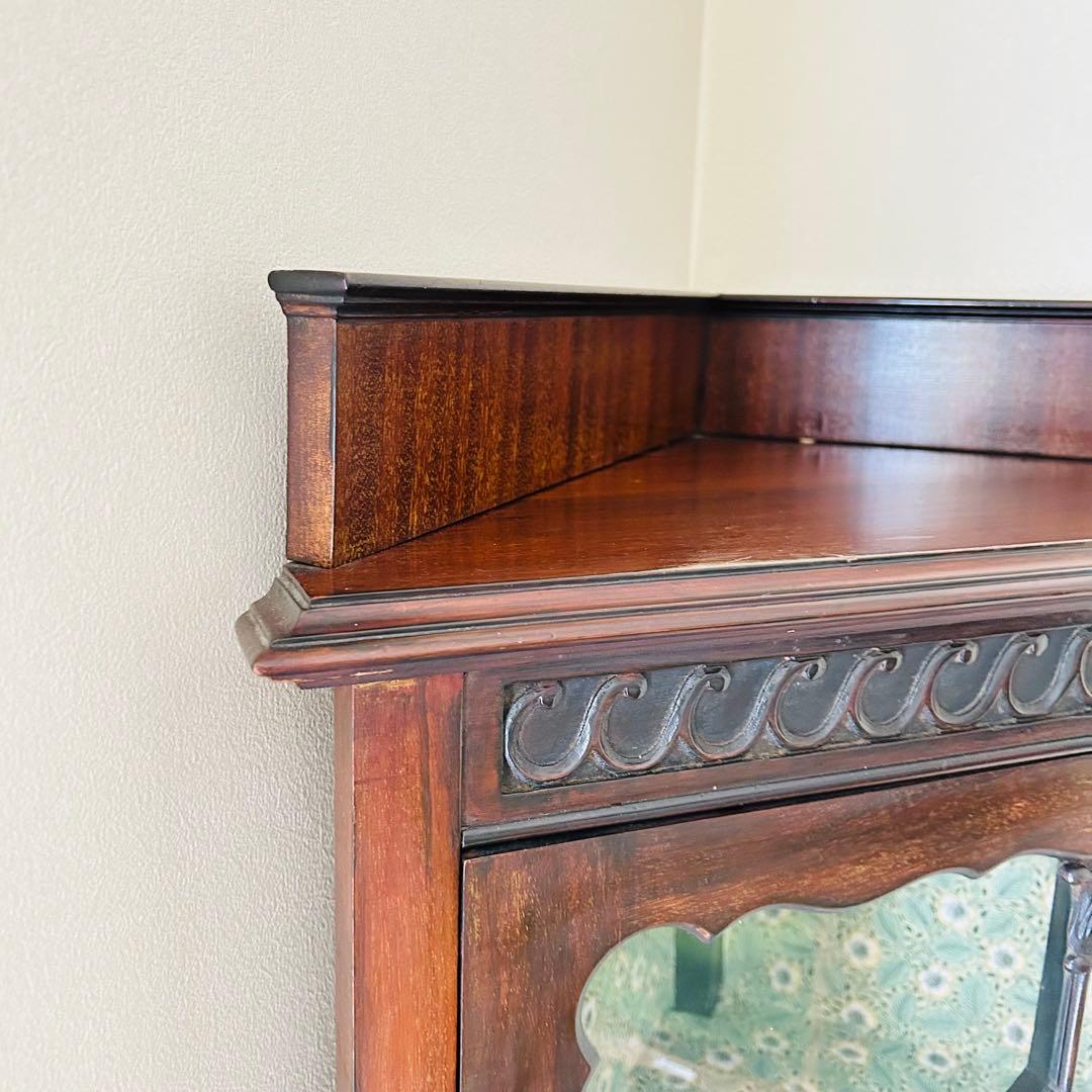 アンティーク　コーナーキャビネット　ガラス　マホガニー材　1910年代　イギリス