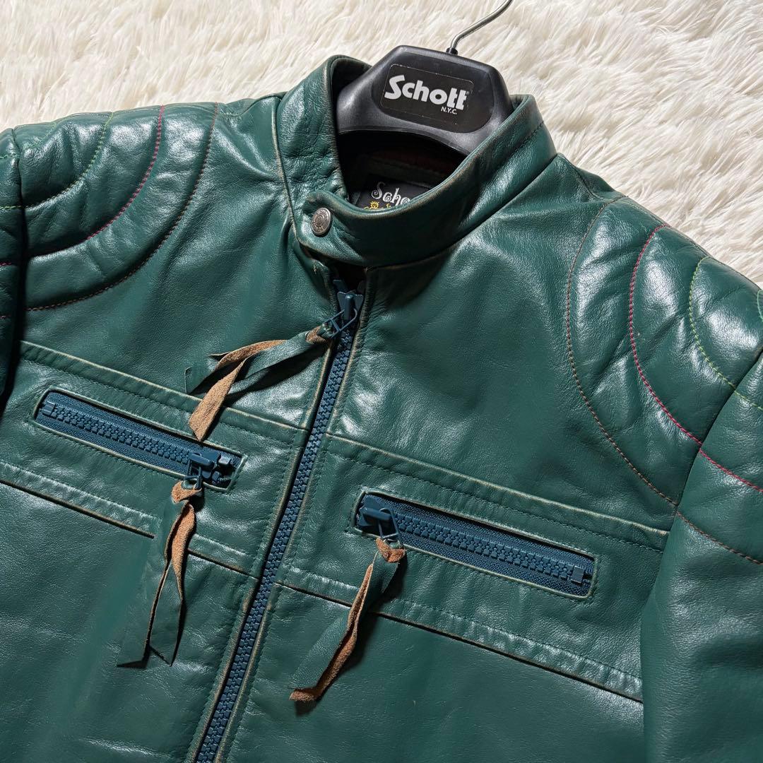 エ*ド様 希少カラー■schott ライダースジャケット　シングル　グリーン　本