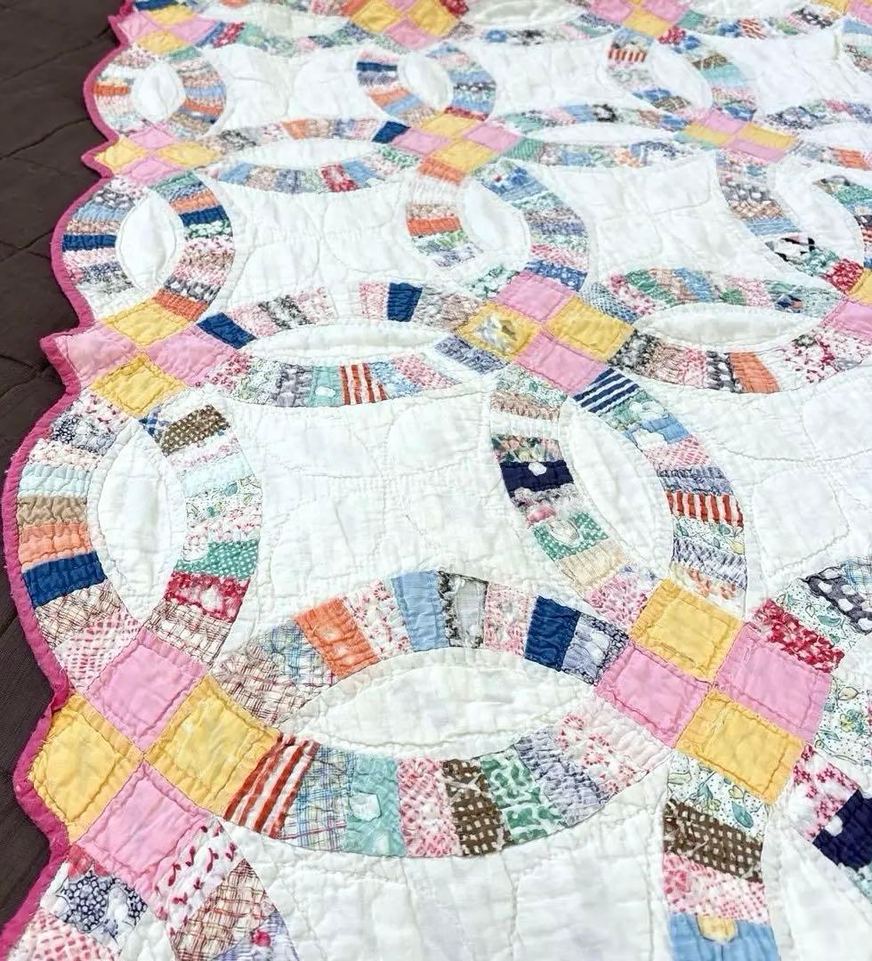 【稀少】【美品】アメリカンアンティーク⭐︎ダブルウエディング　約224×166cm