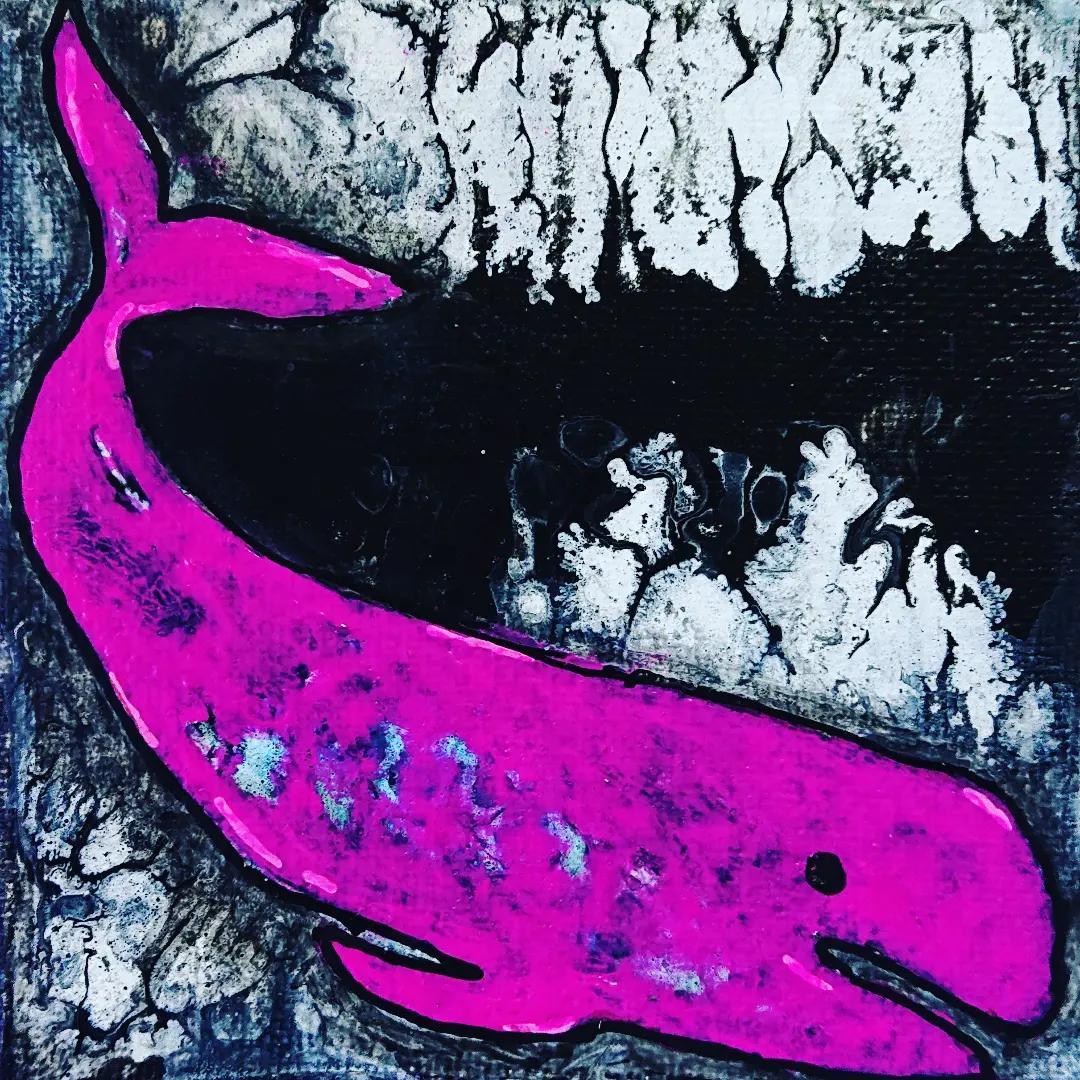 原画 クジラ 鯨 くじら フルイドアート パネル ポーリングアート 一点もの