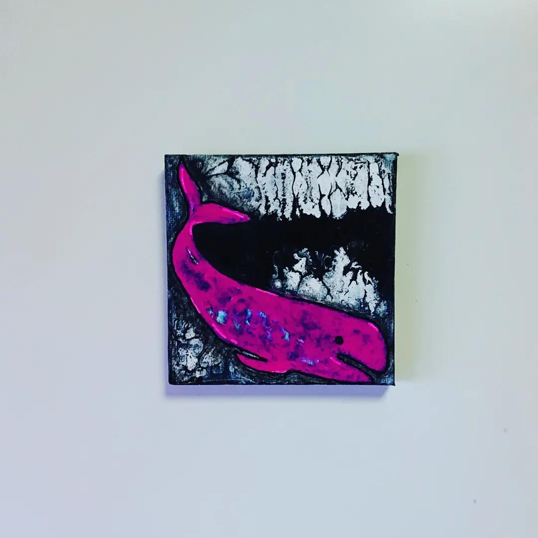 原画 クジラ 鯨 くじら フルイドアート パネル ポーリングアート 一点もの