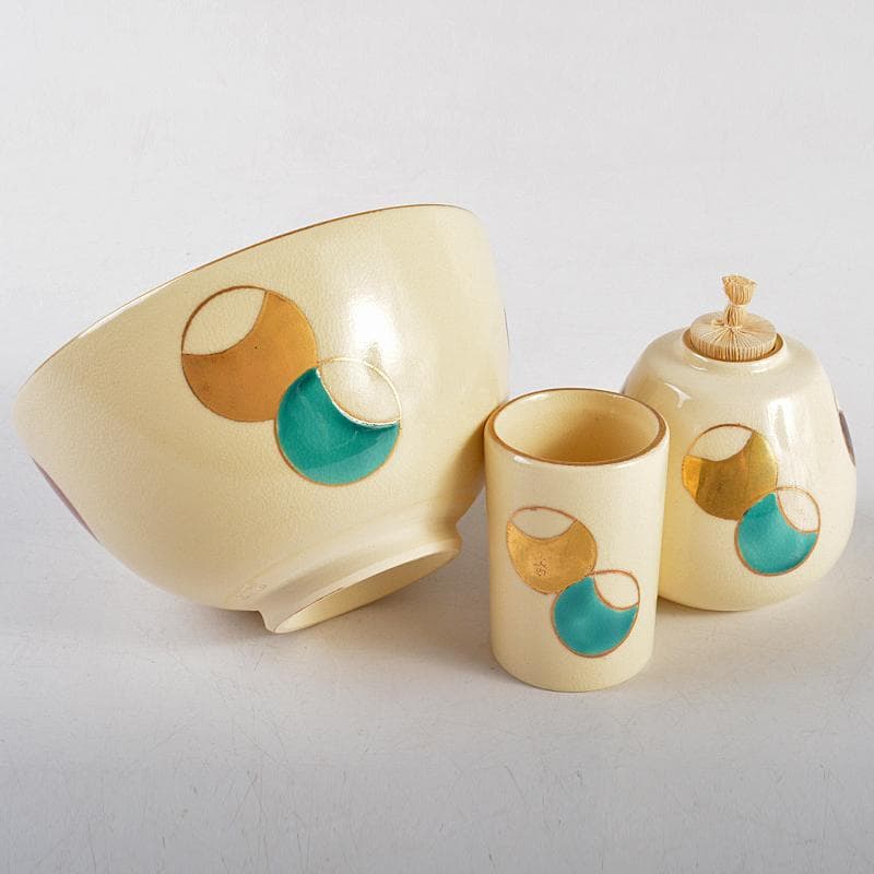 茶道具　女桑　利休茶箱　京焼　龍靖作　茶碗　桐蒔絵　棗など　七点　M　R5783