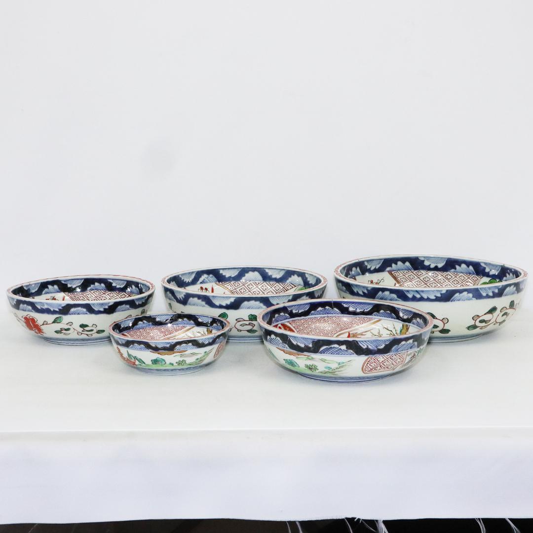古伊万里　染付　金彩　鉢　5客セット　蛇の目高台