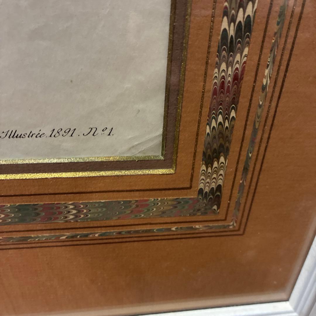 フランスアンティーク貴婦人版画　マーブル額装　最大サイズ