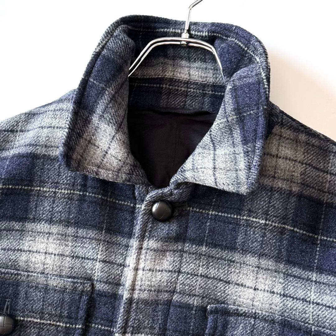 現行 完売品 Papas+ メルトンチェックベロア風仕上げ ステンカラーブルゾン