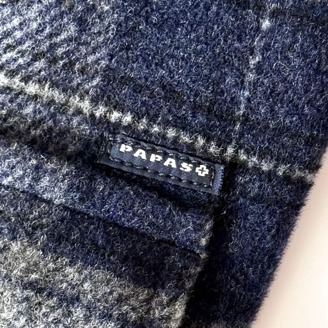 現行 完売品 Papas+ メルトンチェックベロア風仕上げ ステンカラーブルゾン