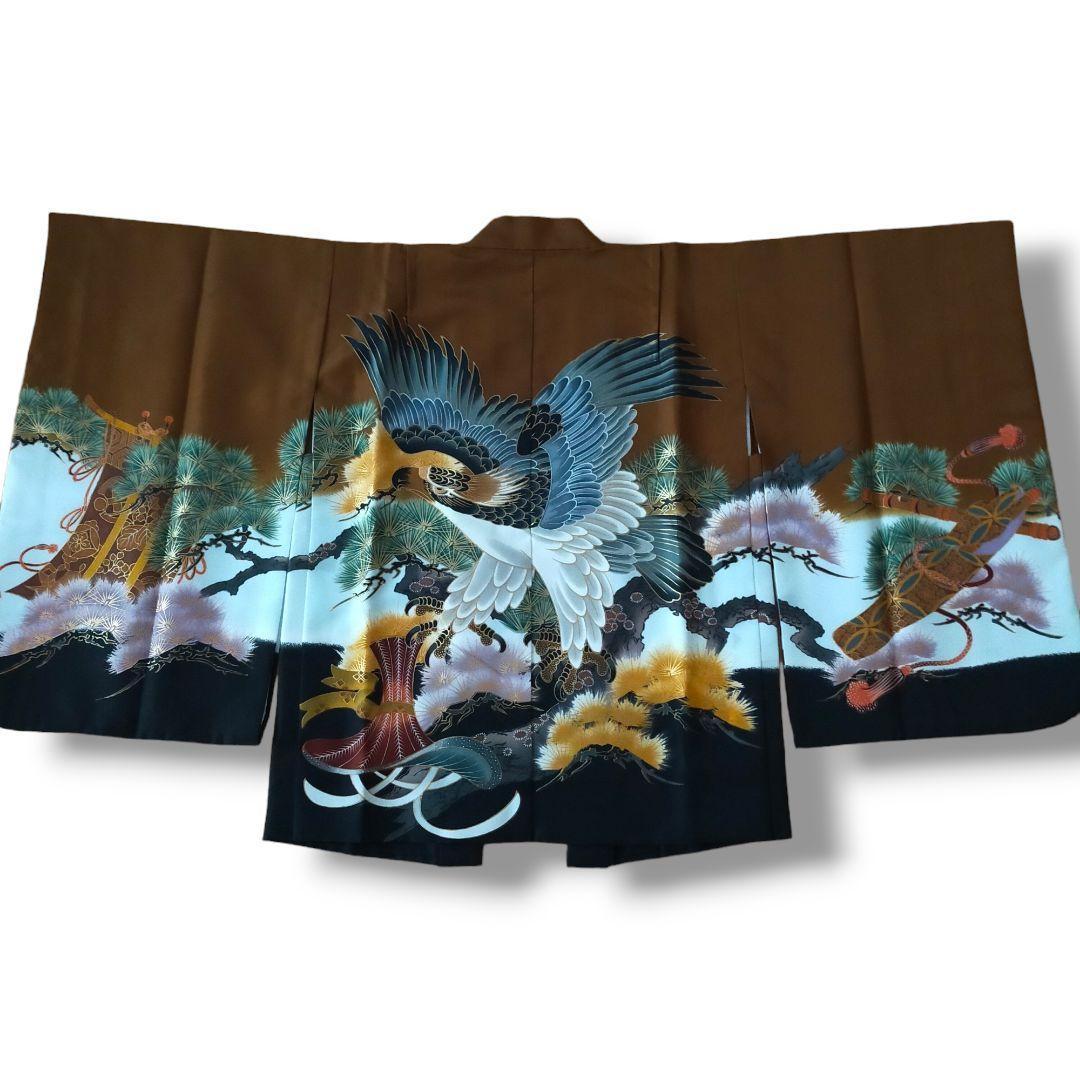 七五三 男の子 5歳 着物 セット 一式 鷹 松 帽子 御簾 笛 0508