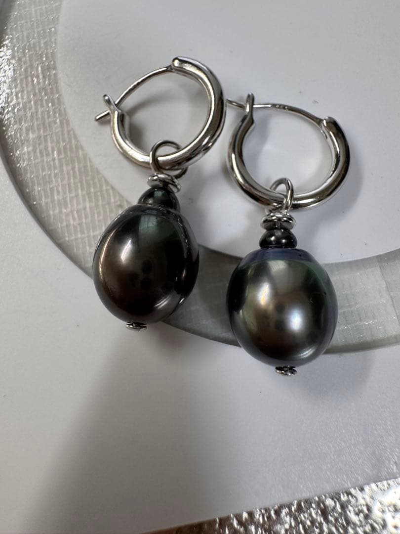 黒蝶真珠　パールピアス　フープピアス