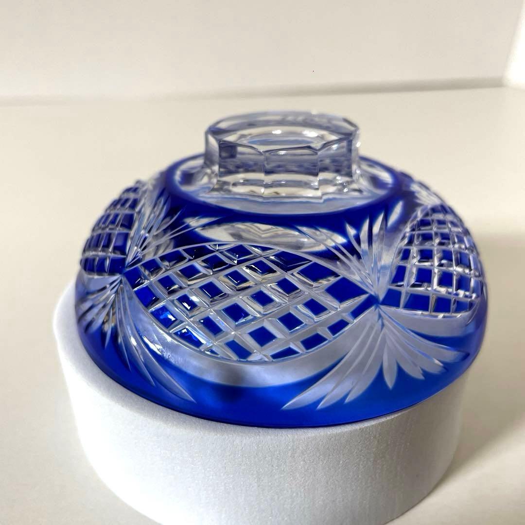 #XG338カメイガラス・藍被硝子・薩摩切子・猪口・蓋付子付・友箱・酒器・骨董