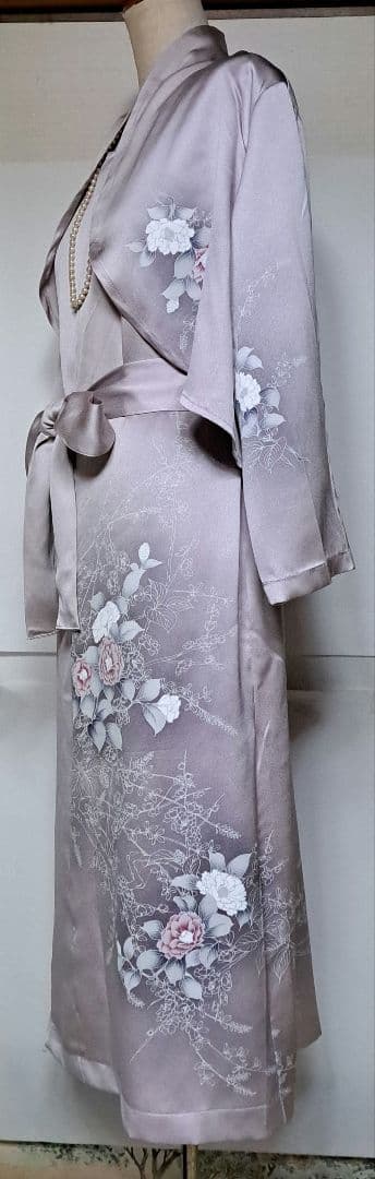 薄紫色花柄訪問着リメイクボレロ付きワンピースドレス