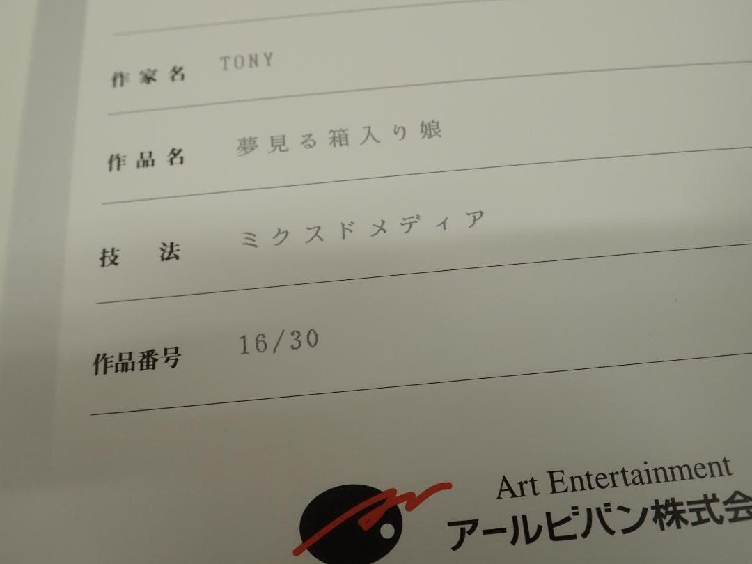 ⑯新品・保証書付 Tonyトニー「夢見る箱入り娘」ミクスドメディア アールビバン
