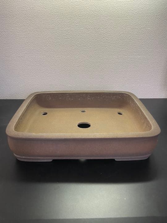 盆栽鉢　和鉢　人気作家　寺畑　真山　烏泥上下帯撫角長方鉢