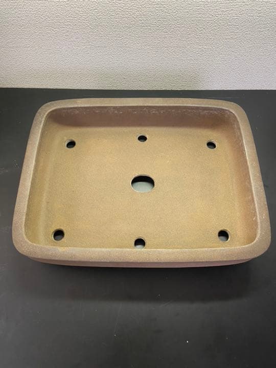 盆栽鉢　和鉢　人気作家　寺畑　真山　烏泥上下帯撫角長方鉢