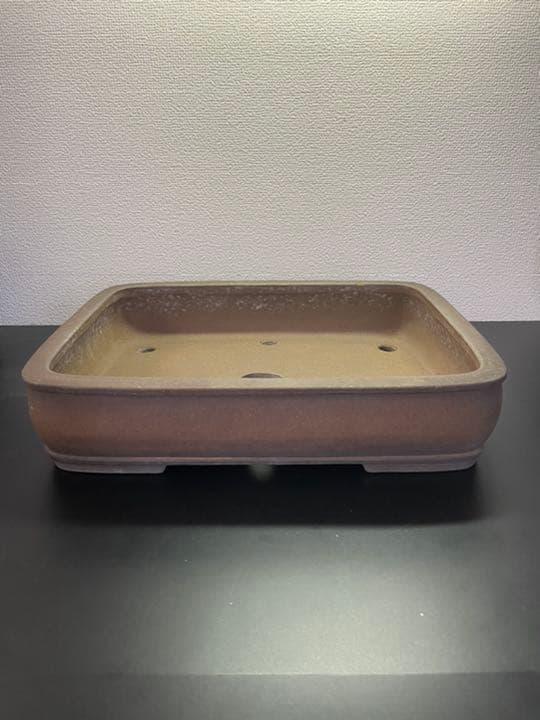 盆栽鉢　和鉢　人気作家　寺畑　真山　烏泥上下帯撫角長方鉢