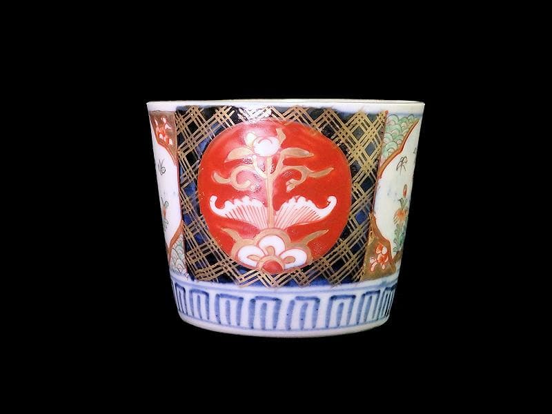 古伊万里　色絵　花に蝶の図　蕎麦猪口　B096AS-CSs