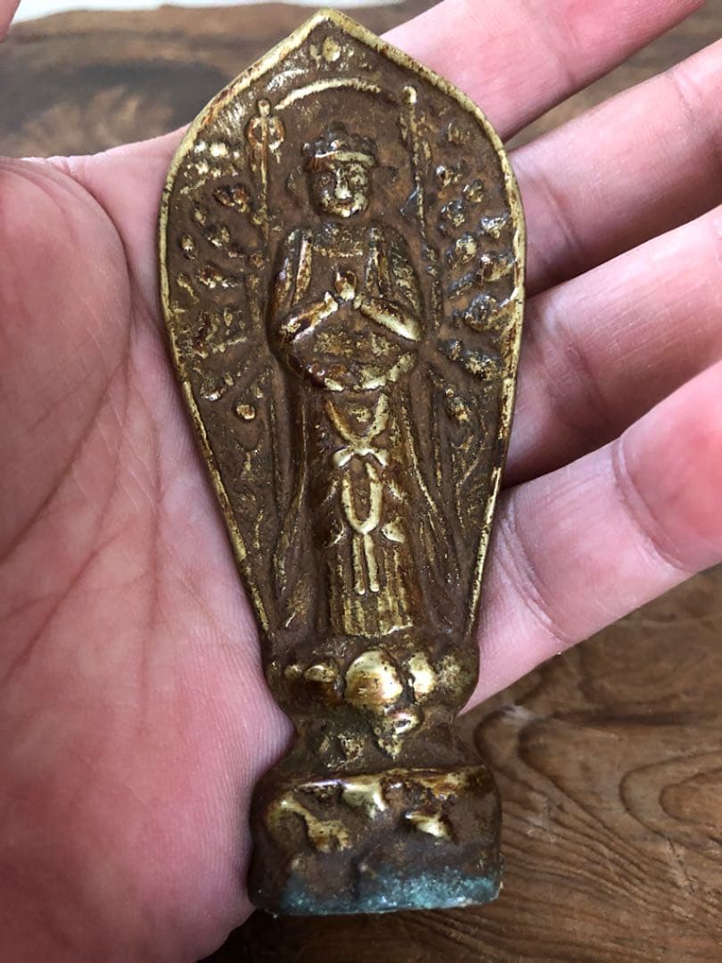 中国仏教美術 チベット 古鍍金銅製 ミニ 千手観世音菩薩像