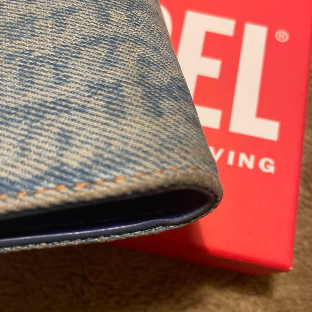 ディーゼル DIESEL ロゴ デニム インディゴ ブルー 2つ 折財布 箱付き