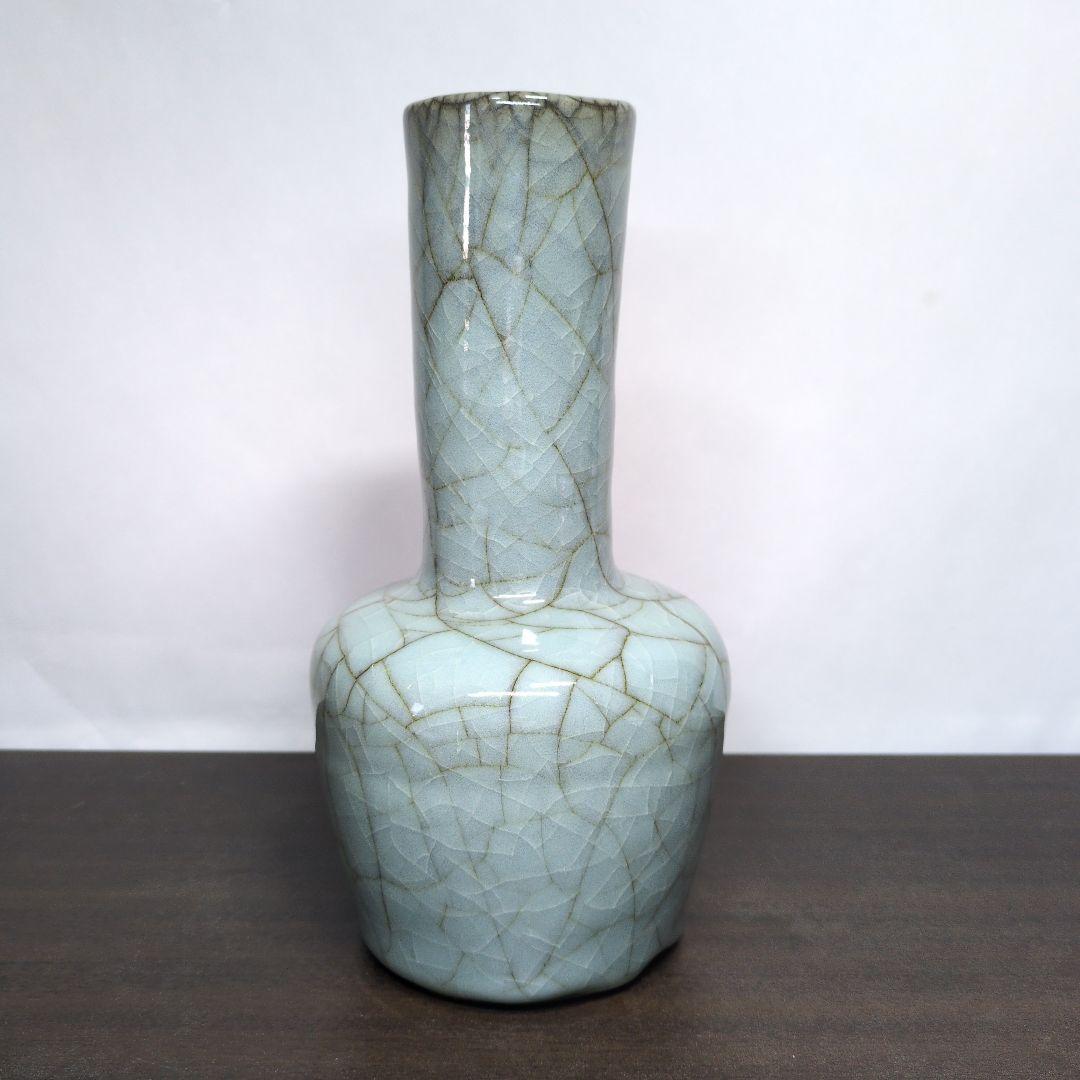 人間国宝 清水卯一 作 青瓷 花瓶 高さ約25.5cm 共布 共箱