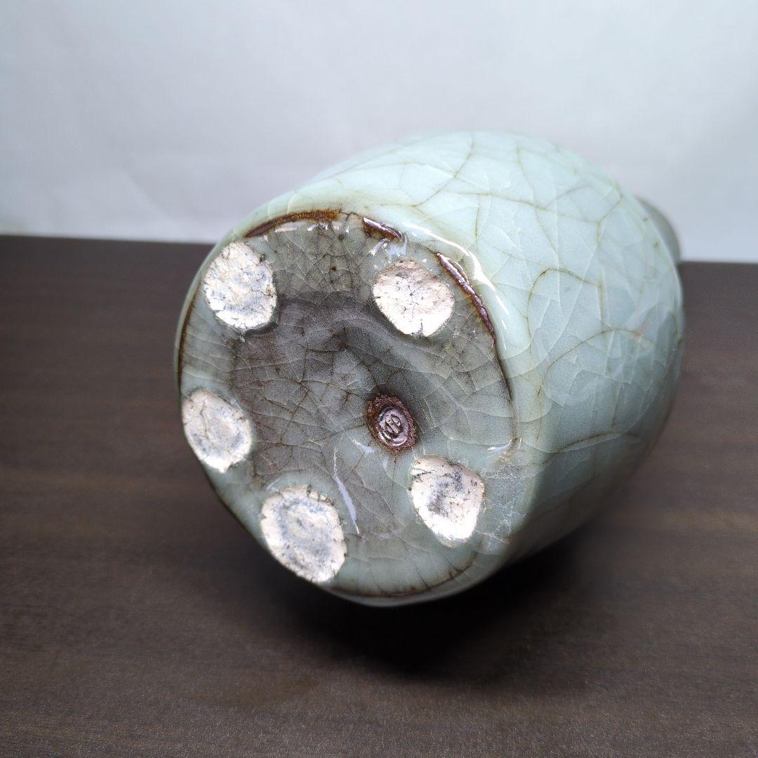 人間国宝 清水卯一 作 青瓷 花瓶 高さ約25.5cm 共布 共箱