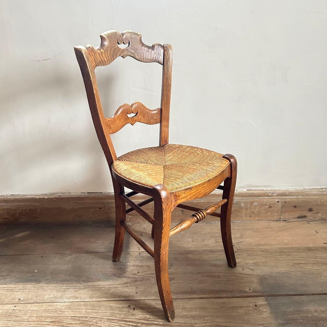 フランスアンティーク ラッシュシートチェア カフェチェア ダイニングチェア　籐