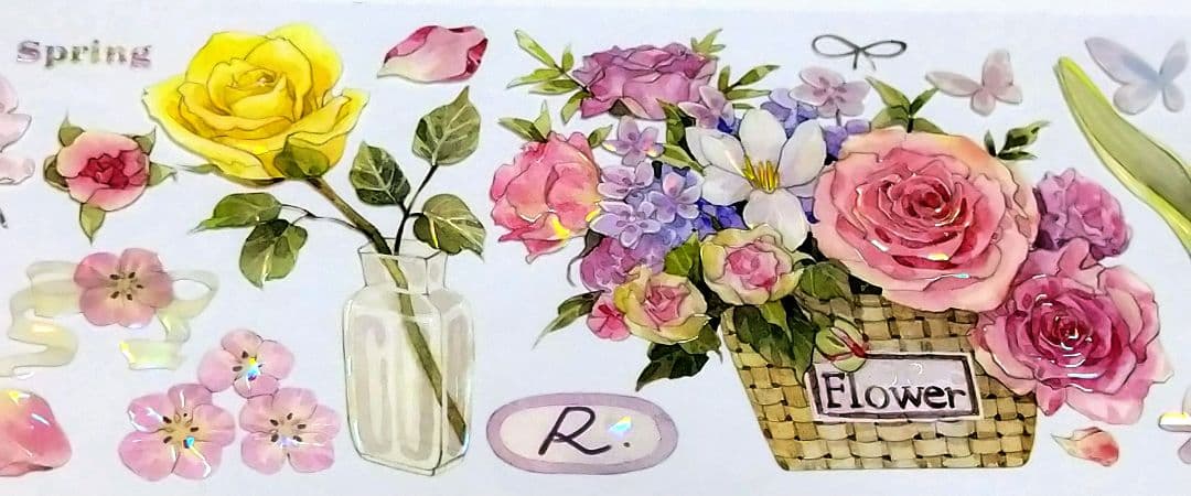 S21＃春意(贝壳光)苏格花园切り売り海外装飾マステ薔薇お花蝶