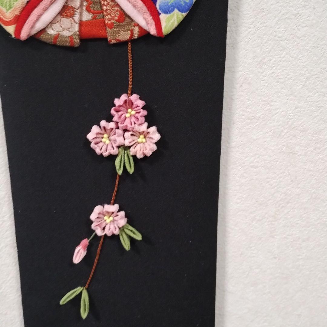 つまみ桜とすが糸のお雛様・押し絵・古布・タペストリー・ハンドメイド・（2）