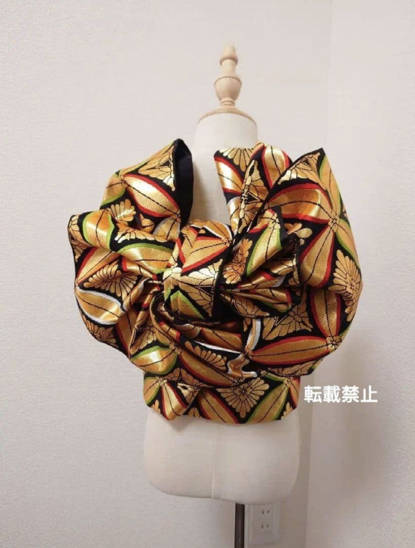 七五三　ハーフ成人式　ジュニア帯　袋帯からの作り帯　1点物　七宝　黒金