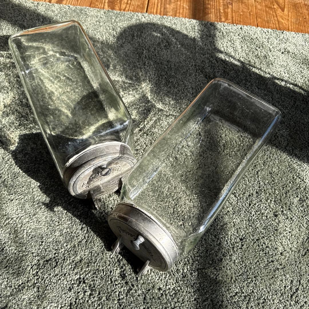 開閉蓋　駄菓子瓶ガラス　菓子屋古硝子　古道具和硝子2個　昭和レトロアンティーク