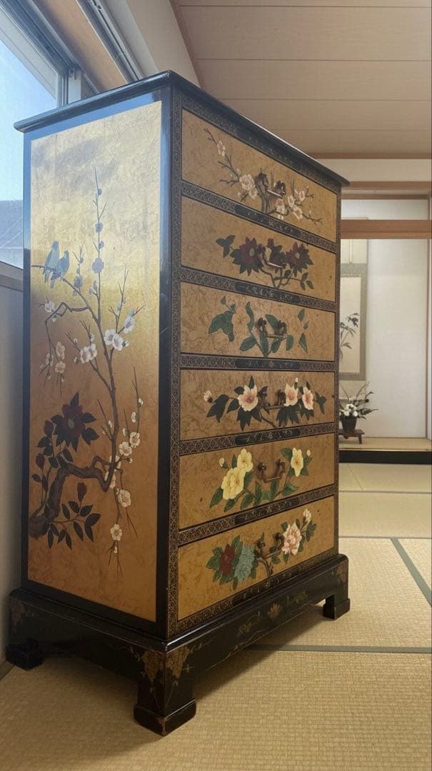 【大幅値下げ！】和風 蒔絵風 ジュエリーシェルフ ビロード張り 6段棚 店舗什器