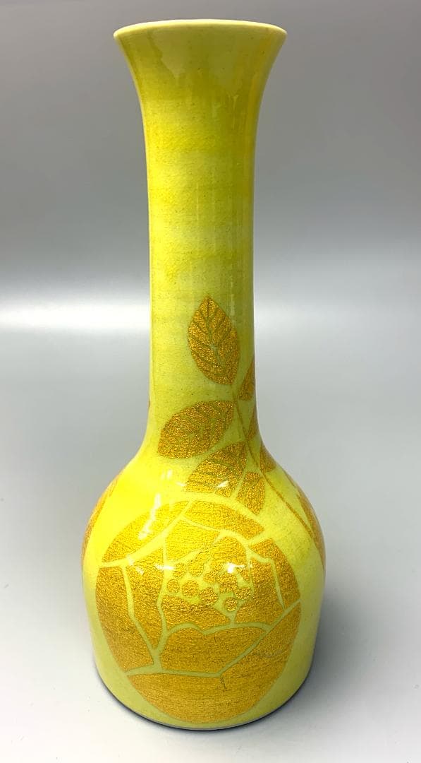 小野次郎 造 釉裏金彩花立　共箱　共布