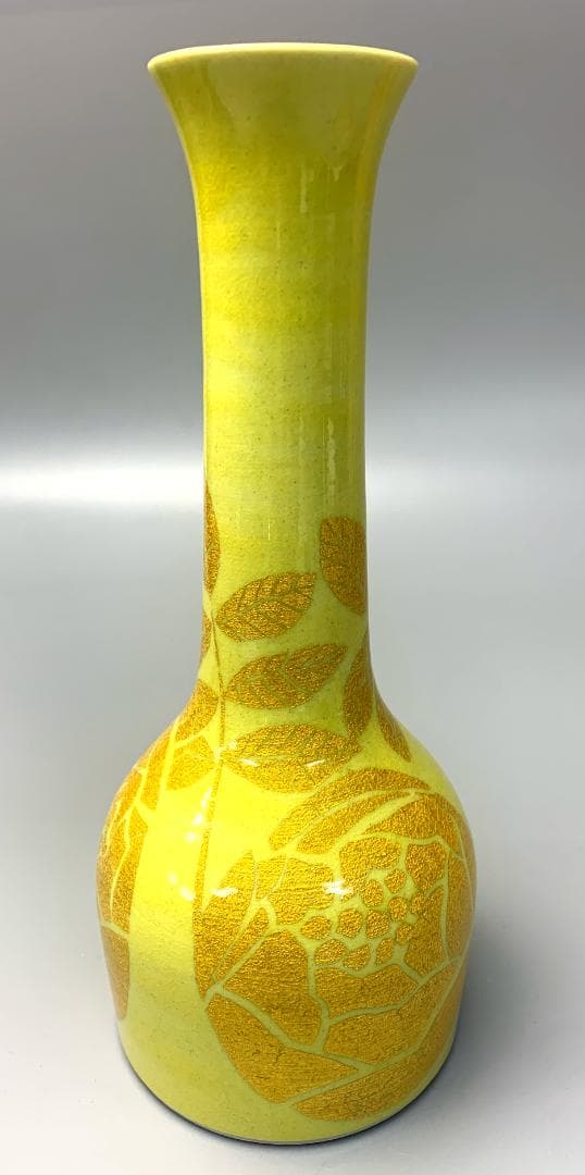 小野次郎 造 釉裏金彩花立　共箱　共布