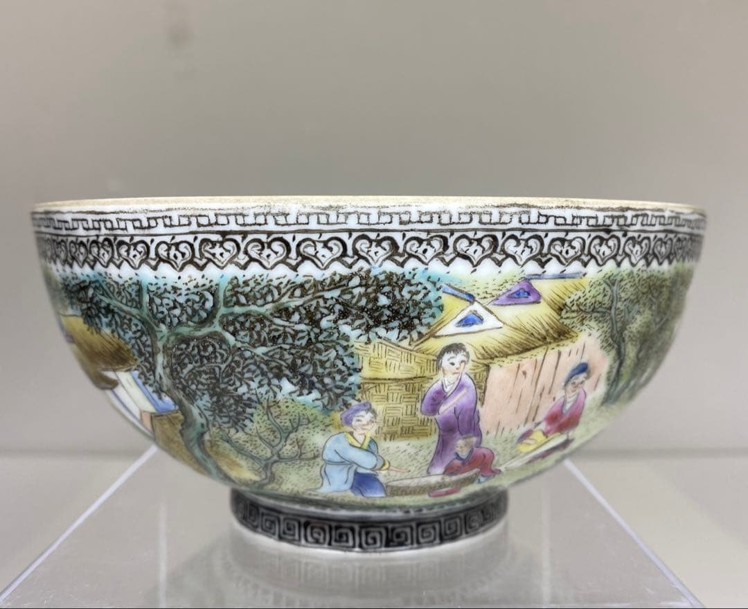中国清時代　乾隆年製　薄胎極上人物風景画鉢　箱付　東Y7-0331☆2Fトヒト
