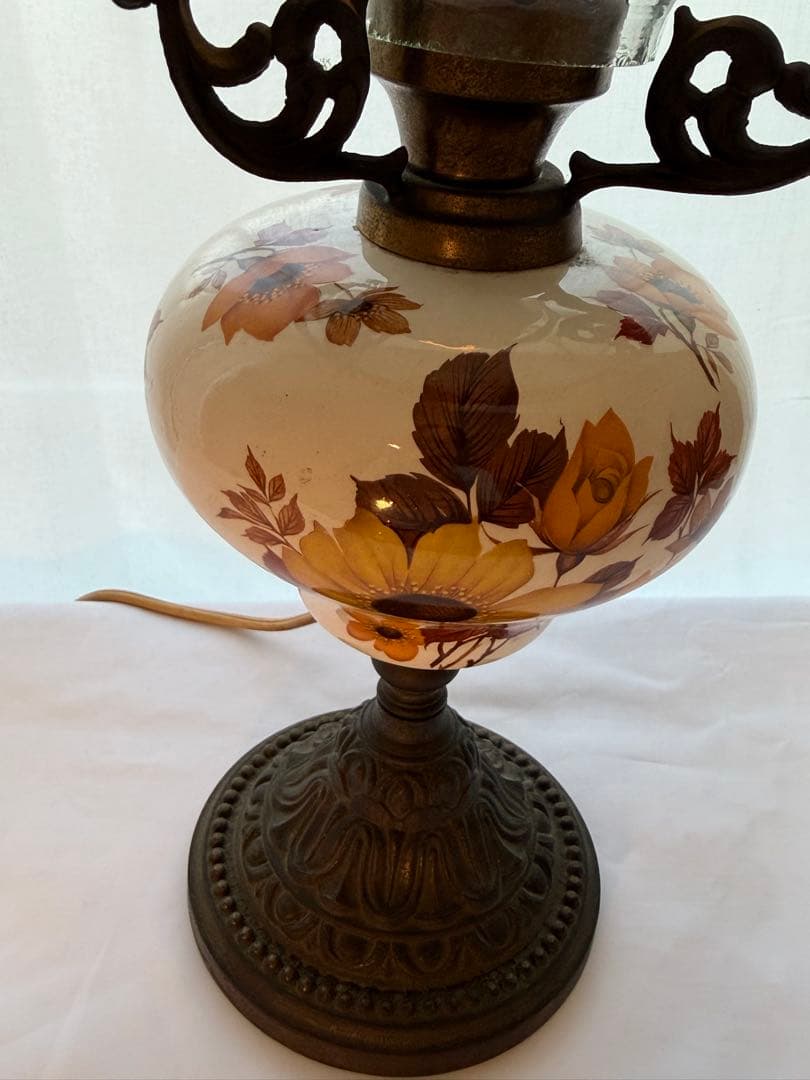 ビンテージ フラワーモチーフ ランプ テーブル 昭和レトロ ガラス 陶器