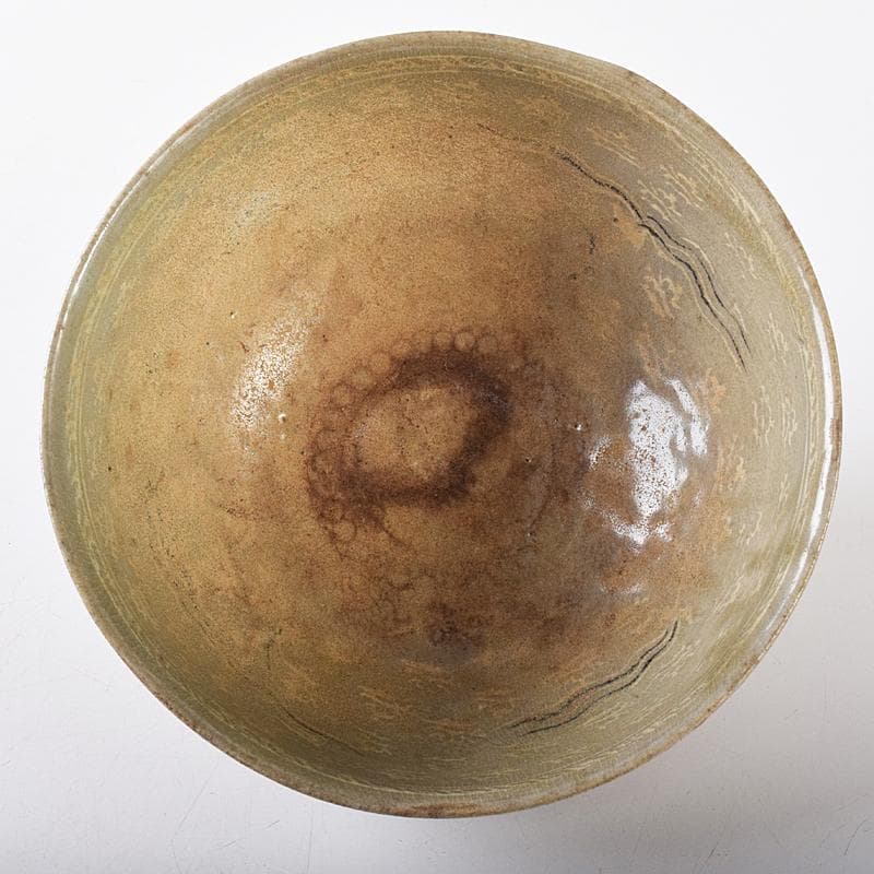 朝鮮美術　李朝　高麗青磁　象嵌花文　大茶碗　時代箱付　M　R8448