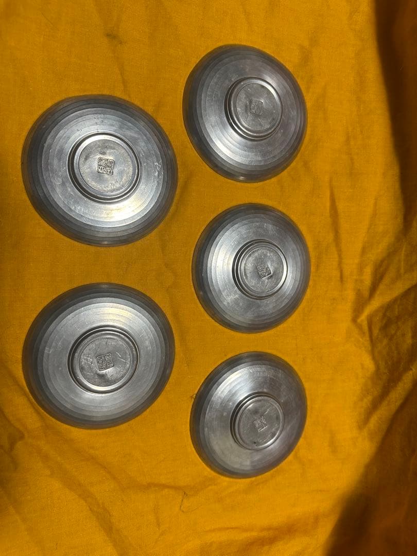 四世 秦 蔵六 造 市川鉄琅 鉄筆 図替 干支彫煎茶 純錫 茶托 五客